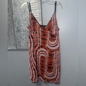 Orange swirl print mesh bodycon dress